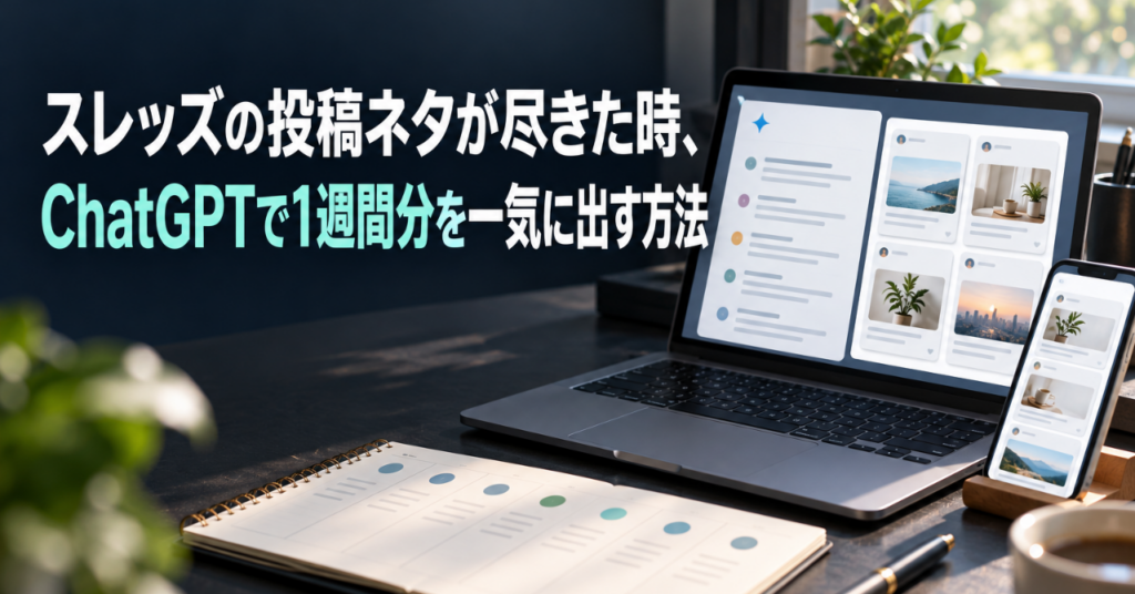 スレッズの投稿ネタが尽きた時、ChatGPTで1週間分を一気に出す方法