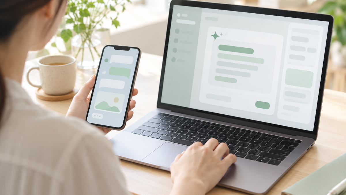 スマートフォンでLINE公式アカウントのメッセージを読んでいる様子